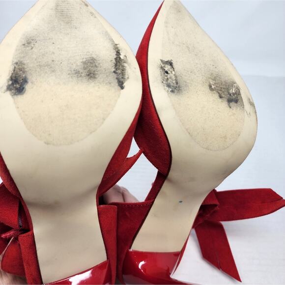 Just Fab Red Bow Stilettos Heels Ankle Strap Pointed Toe Heels Women's Size 9 - Picture 8 of 13